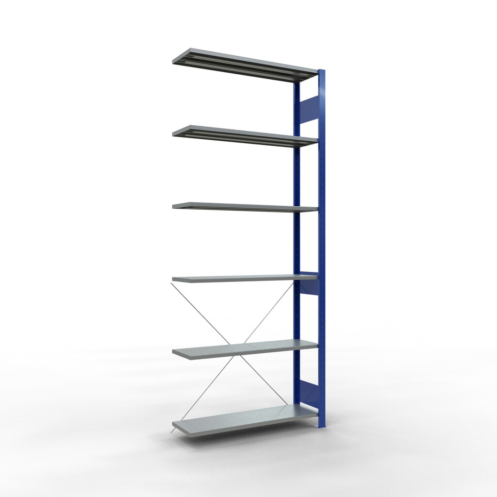 Produktabbildung: SCHULTE Fachbodenregal Stecksystem, AF, FL 150 kg, enzianblau/verzinkt, HxBxT 2.500 x 1.000 x 300 mm