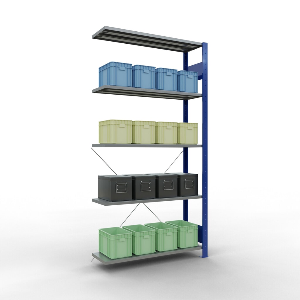 SCHULTE Fachbodenregal Stecksystem, AF, FL 150 kg, enzianblau/verzinkt, HxBxT 2.000 x 1.000 x 300 mm Produktabbildung Nr. 4: SCHULTE Fachbodenregal Stecksystem, AF, FL 150 kg, enzianblau/verzinkt, HxBxT 2.000 x 1.000 x 300 mm
