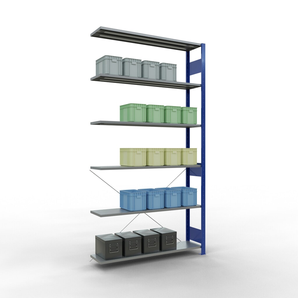 SCHULTE Fachbodenregal Stecksystem, AF, FL 150 kg, enzianblau/verzinkt, HxBxT 2.500 x 1.300 x 300 mm Produktabbildung Nr. 3: SCHULTE Fachbodenregal Stecksystem, AF, FL 150 kg, enzianblau/verzinkt, HxBxT 2.500 x 1.300 x 300 mm