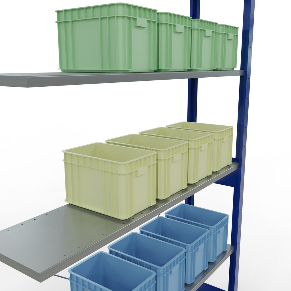 SCHULTE Fachbodenregal Stecksystem, AF, FL 150 kg, enzianblau/verzinkt, HxBxT 2.500 x 1.300 x 300 mm Produktabbildung Nr. 4: SCHULTE Fachbodenregal Stecksystem, AF, FL 150 kg, enzianblau/verzinkt, HxBxT 2.500 x 1.300 x 300 mm