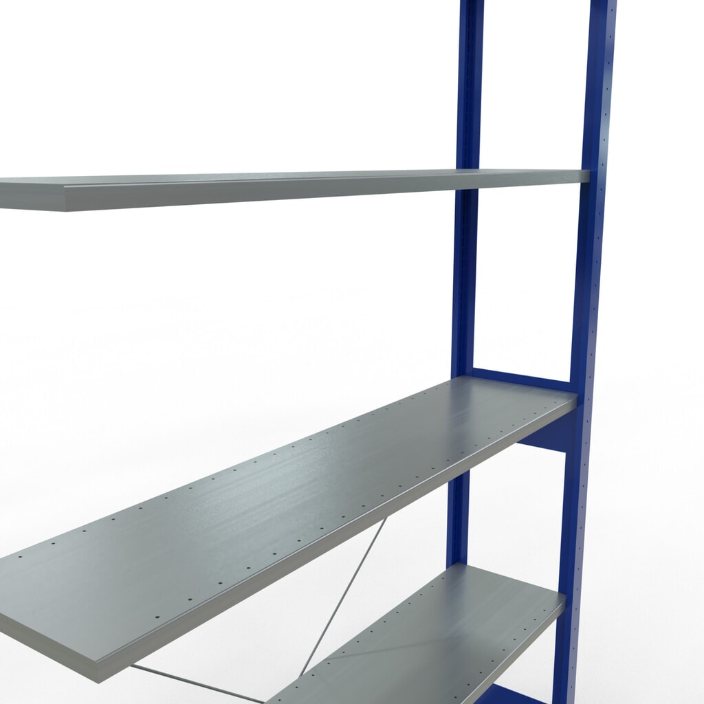 SCHULTE Fachbodenregal Stecksystem, AF, FL 150 kg, enzianblau/verzinkt, HxBxT 2.500 x 1.300 x 300 mm Produktabbildung Nr. 5: SCHULTE Fachbodenregal Stecksystem, AF, FL 150 kg, enzianblau/verzinkt, HxBxT 2.500 x 1.300 x 300 mm