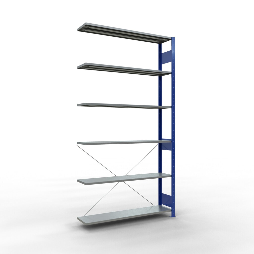 SCHULTE Fachbodenregal Stecksystem, AF, FL 150 kg, enzianblau/verzinkt, HxBxT 2.500 x 1.300 x 300 mm Produktabbildung: SCHULTE Fachbodenregal Stecksystem, AF, FL 150 kg, enzianblau/verzinkt, HxBxT 2.500 x 1.300 x 300 mm