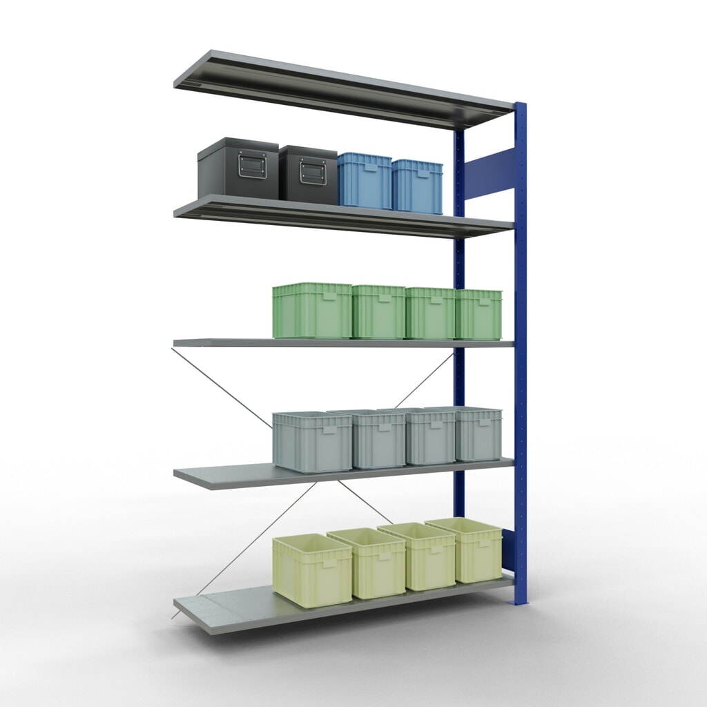 SCHULTE Fachbodenregal Stecksystem, AF, FL 150 kg, enzianblau/verzinkt, HxBxT 2.000 x 1.300 x 400 mm Produktabbildung Nr. 3: SCHULTE Fachbodenregal Stecksystem, AF, FL 150 kg, enzianblau/verzinkt, HxBxT 2.000 x 1.300 x 400 mm