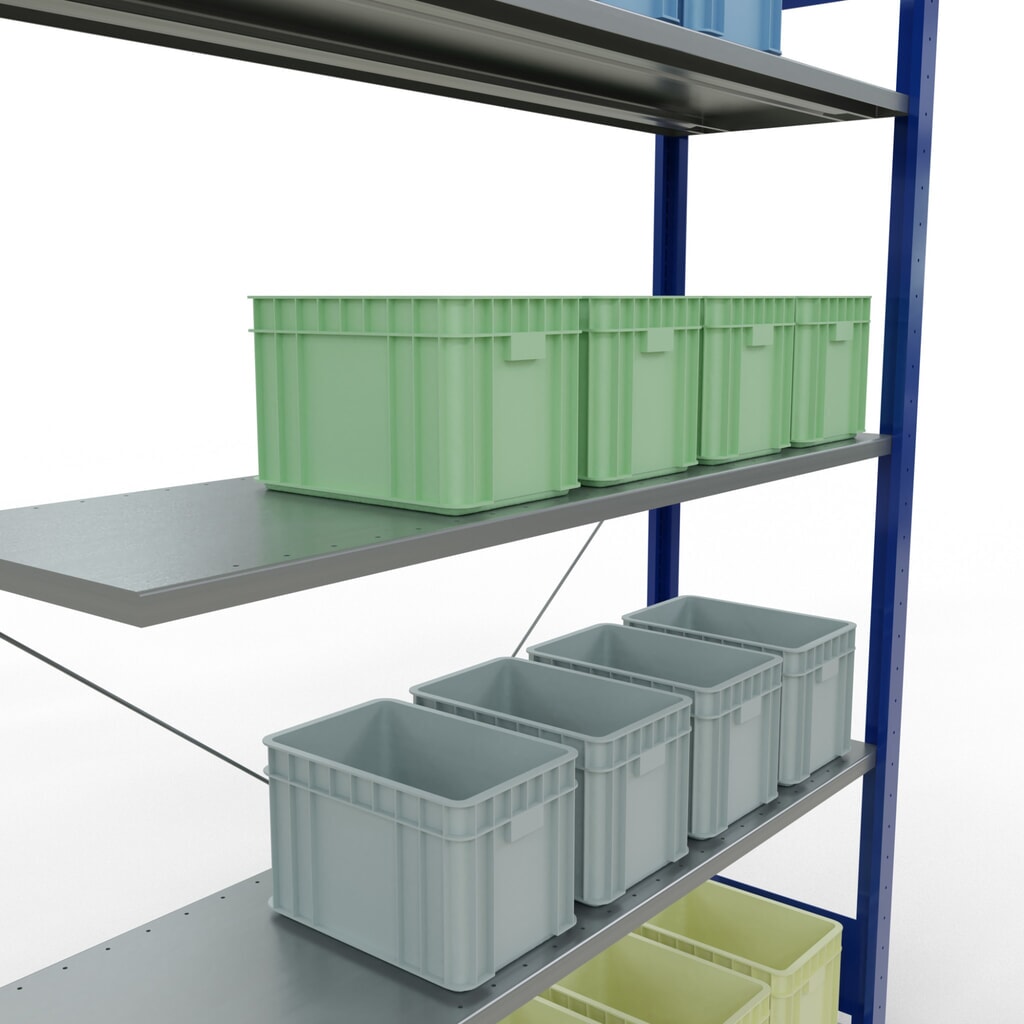 SCHULTE Fachbodenregal Stecksystem, AF, FL 150 kg, enzianblau/verzinkt, HxBxT 2.000 x 1.300 x 400 mm Produktabbildung Nr. 4: SCHULTE Fachbodenregal Stecksystem, AF, FL 150 kg, enzianblau/verzinkt, HxBxT 2.000 x 1.300 x 400 mm