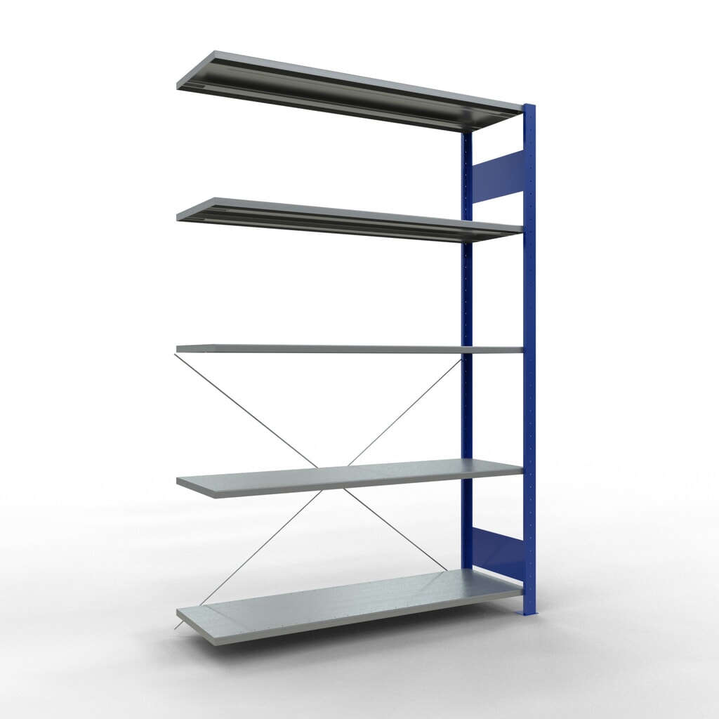 Produktabbildung: SCHULTE Fachbodenregal Stecksystem, AF, FL 150 kg, enzianblau/verzinkt, HxBxT 2.000 x 1.300 x 400 mm