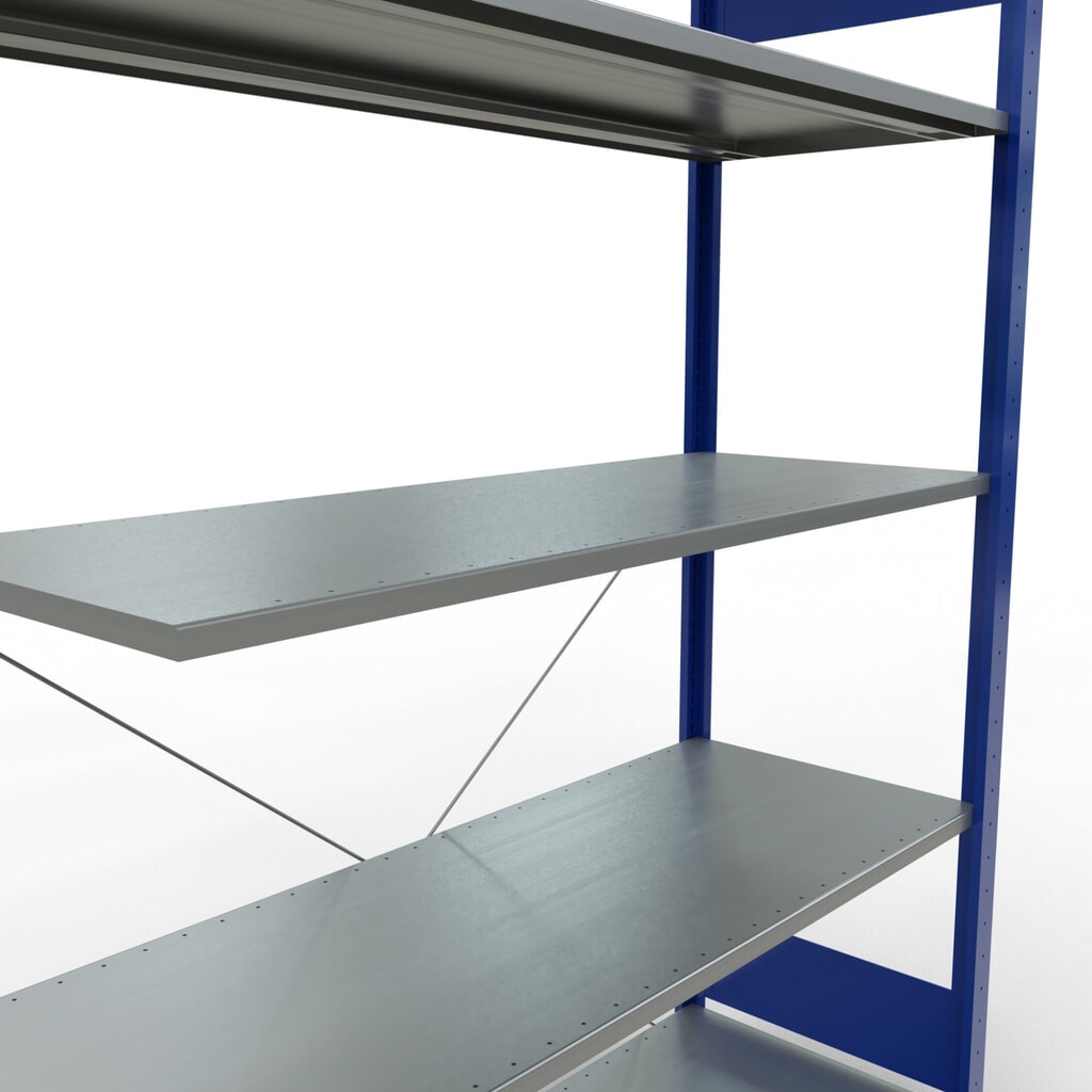 SCHULTE Fachbodenregal Stecksystem, AF, FL 150 kg, enzianblau/verzinkt, HxBxT 2.000 x 1.300 x 500 mm Produktabbildung Nr. 5: SCHULTE Fachbodenregal Stecksystem, AF, FL 150 kg, enzianblau/verzinkt, HxBxT 2.000 x 1.300 x 500 mm