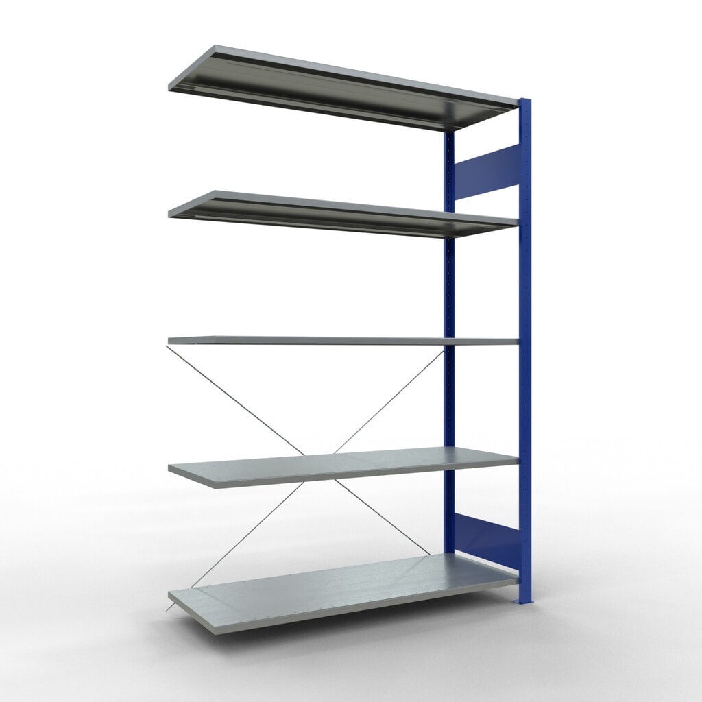 Produktabbildung: SCHULTE Fachbodenregal Stecksystem, AF, FL 150 kg, enzianblau/verzinkt, HxBxT 2.000 x 1.300 x 500 mm