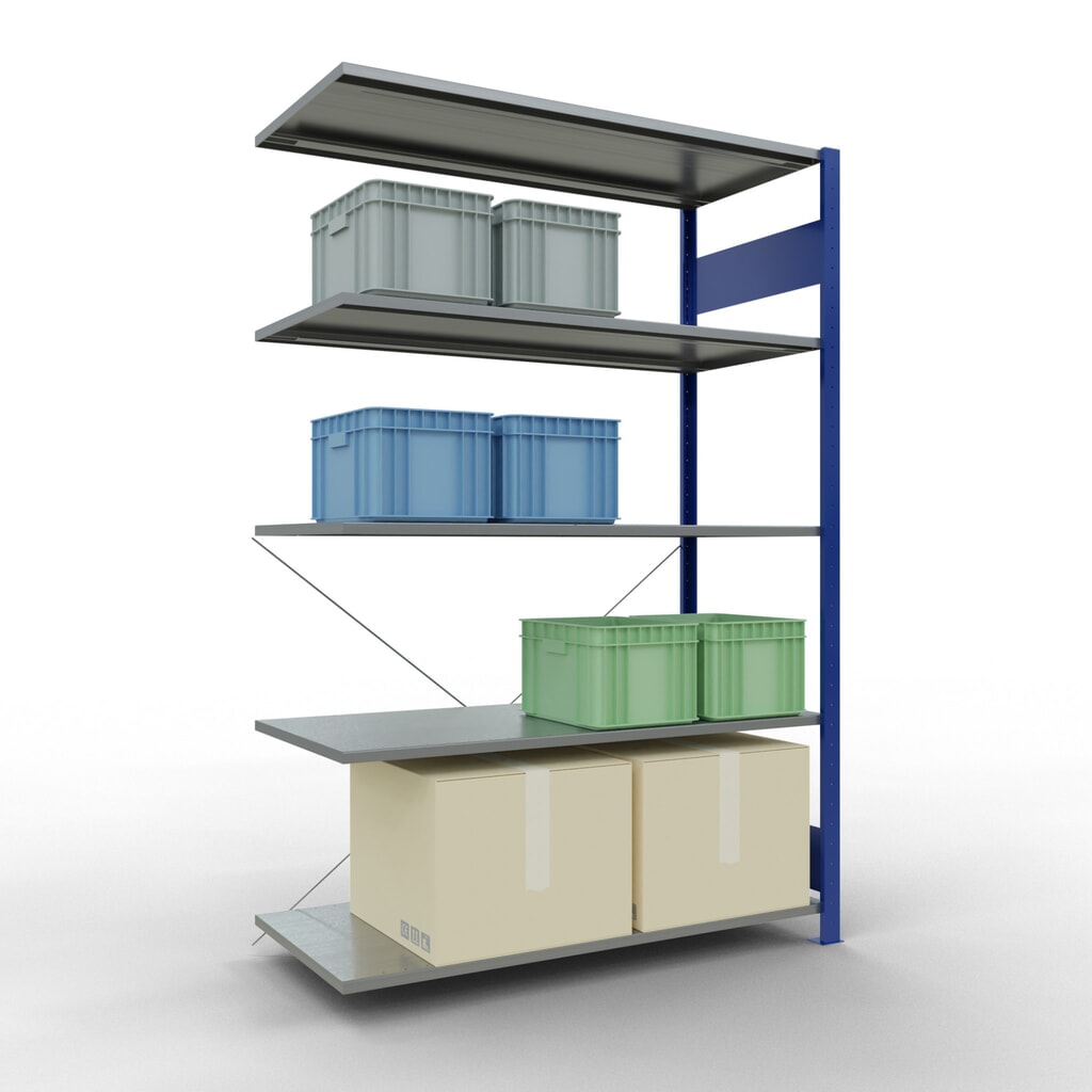SCHULTE Fachbodenregal Stecksystem, AF, FL 150 kg, enzianblau/verzinkt, HxBxT 2.000 x 1.300 x 600 mm Produktabbildung Nr. 3: SCHULTE Fachbodenregal Stecksystem, AF, FL 150 kg, enzianblau/verzinkt, HxBxT 2.000 x 1.300 x 600 mm