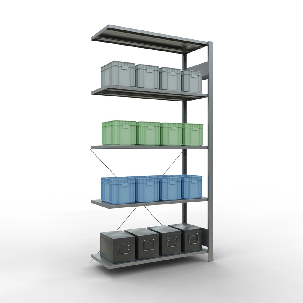 SCHULTE Fachbodenregal Stecksystem, AF, FL 150 kg, verzinkt, HxBxT 2.000 x 1.000 x 400 mm Produktabbildung Nr. 3: SCHULTE Fachbodenregal Stecksystem, AF, FL 150 kg, verzinkt, HxBxT 2.000 x 1.000 x 400 mm