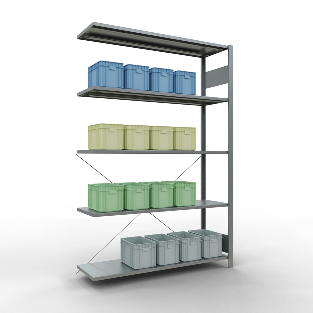 SCHULTE Fachbodenregal Stecksystem, AF, FL 150 kg, verzinkt, HxBxT 2.000 x 1.300 x 400 mm Produktabbildung Nr. 3: SCHULTE Fachbodenregal Stecksystem, AF, FL 150 kg, verzinkt, HxBxT 2.000 x 1.300 x 400 mm