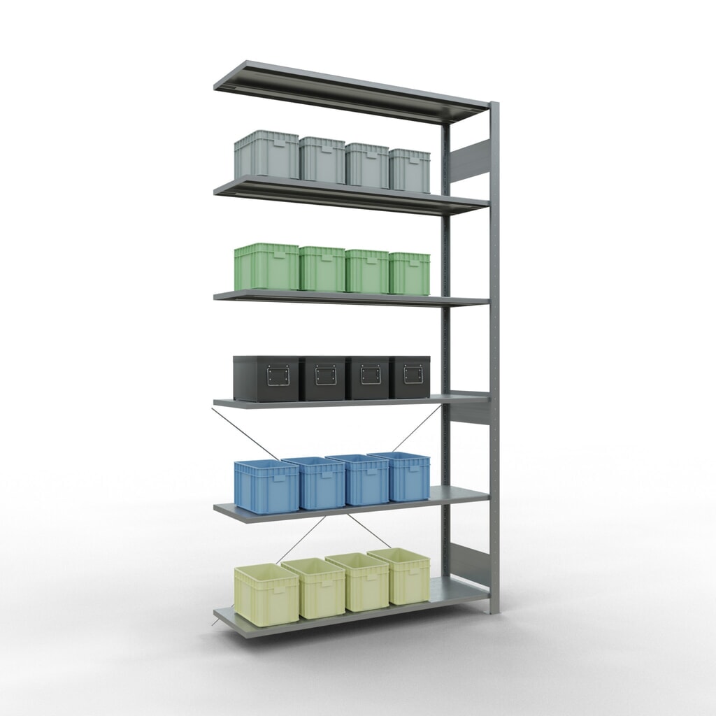 SCHULTE Fachbodenregal Stecksystem, AF, FL 150 kg, verzinkt, HxBxT 2.500 x 1.300 x 400 mm Produktabbildung Nr. 3: SCHULTE Fachbodenregal Stecksystem, AF, FL 150 kg, verzinkt, HxBxT 2.500 x 1.300 x 400 mm