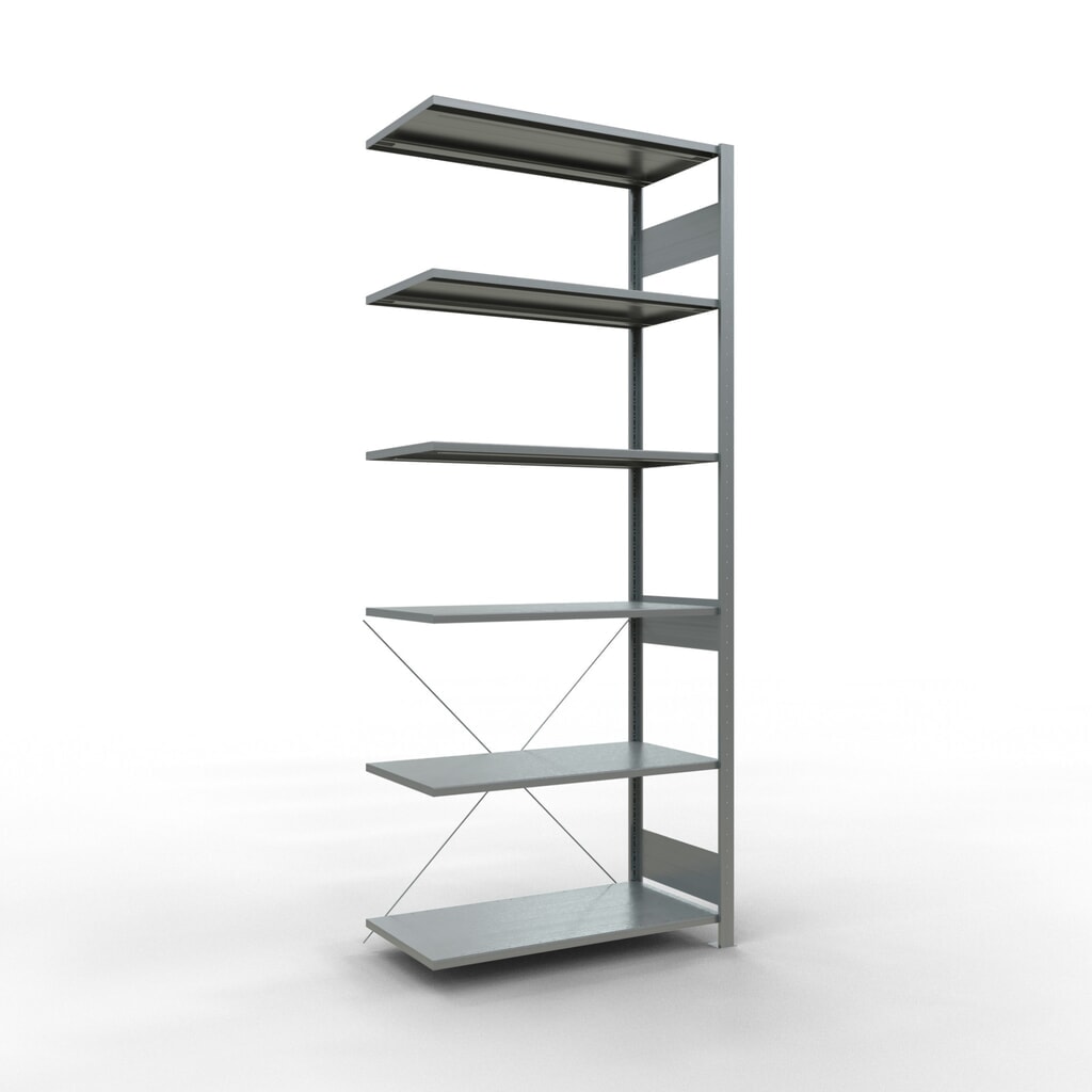 SCHULTE Fachbodenregal Stecksystem, AF, FL 150 kg, verzinkt, HxBxT 2.500 x 1.000 x 500 mm Produktabbildung: SCHULTE Fachbodenregal Stecksystem, AF, FL 150 kg, verzinkt, HxBxT 2.500 x 1.000 x 500 mm