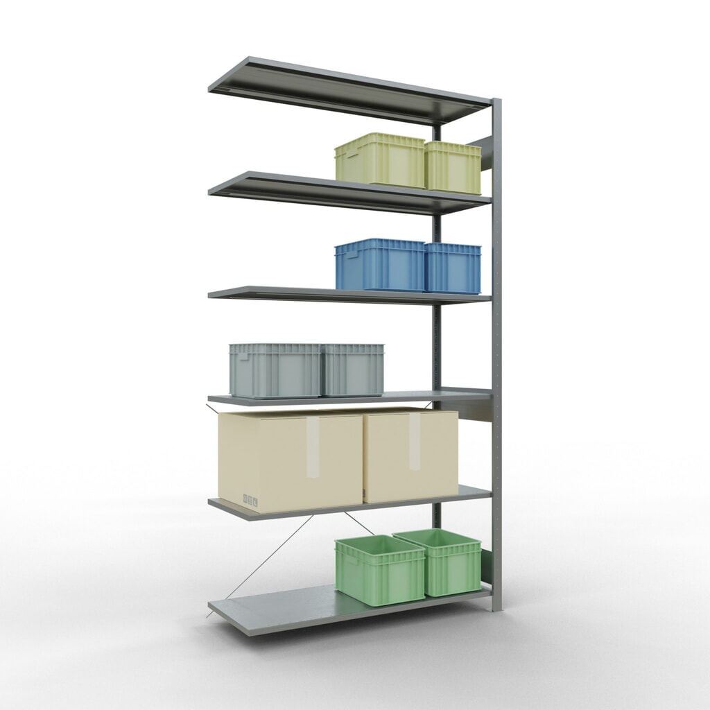 SCHULTE Fachbodenregal Stecksystem, AF, FL 150 kg, verzinkt, HxBxT 2.500 x 1.300 x 500 mm Produktabbildung Nr. 3: SCHULTE Fachbodenregal Stecksystem, AF, FL 150 kg, verzinkt, HxBxT 2.500 x 1.300 x 500 mm