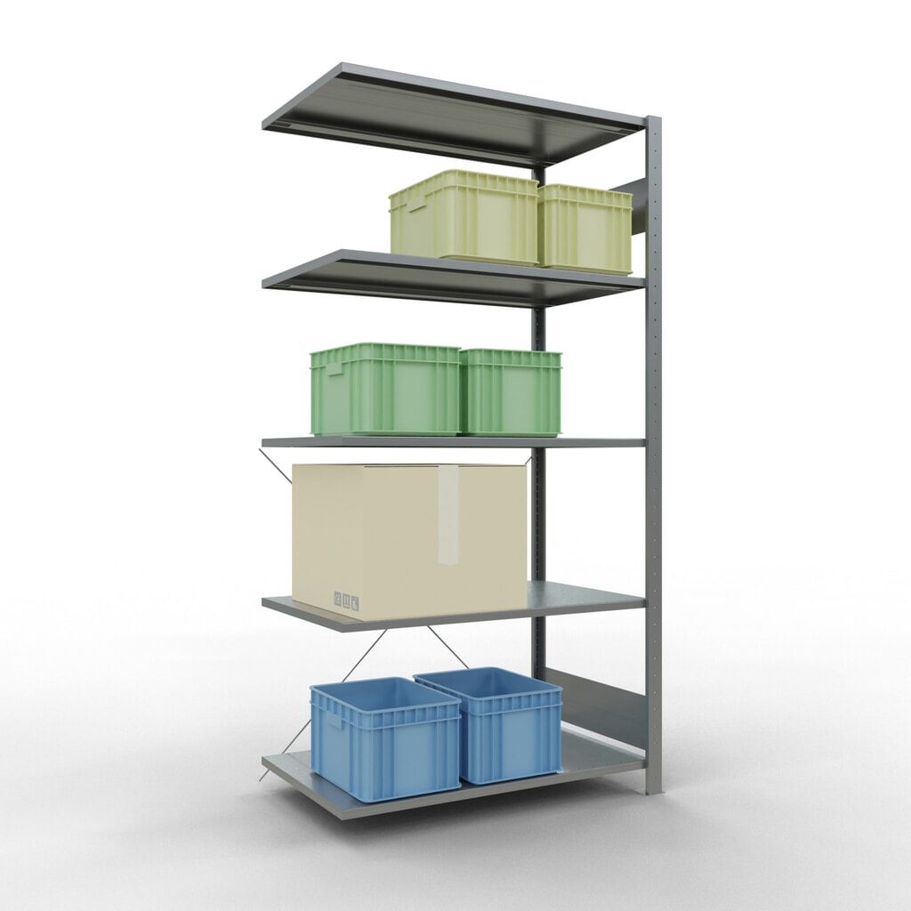 SCHULTE Fachbodenregal Stecksystem, AF, FL 150 kg, verzinkt, HxBxT 2.000 x 1.000 x 600 mm Produktabbildung Nr. 3: SCHULTE Fachbodenregal Stecksystem, AF, FL 150 kg, verzinkt, HxBxT 2.000 x 1.000 x 600 mm