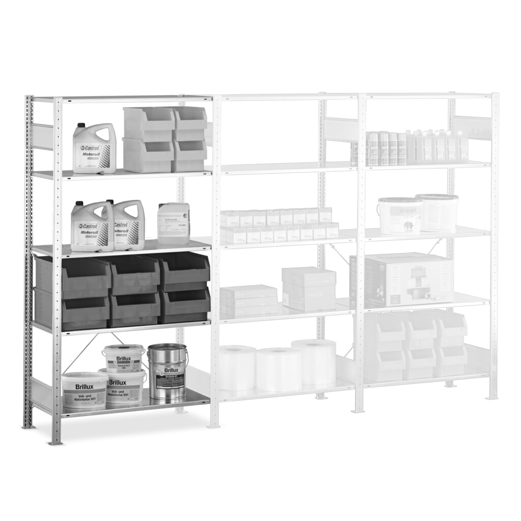 SCHULTE Fachbodenregal Stecksystem, AF, FL 150 kg, verzinkt, HxBxT 2.000 x 1.000 x 300 mm Produktabbildung Nr. 6: SCHULTE Fachbodenregal Stecksystem, AF, FL 150 kg, verzinkt, HxBxT 2.000 x 1.000 x 300 mm