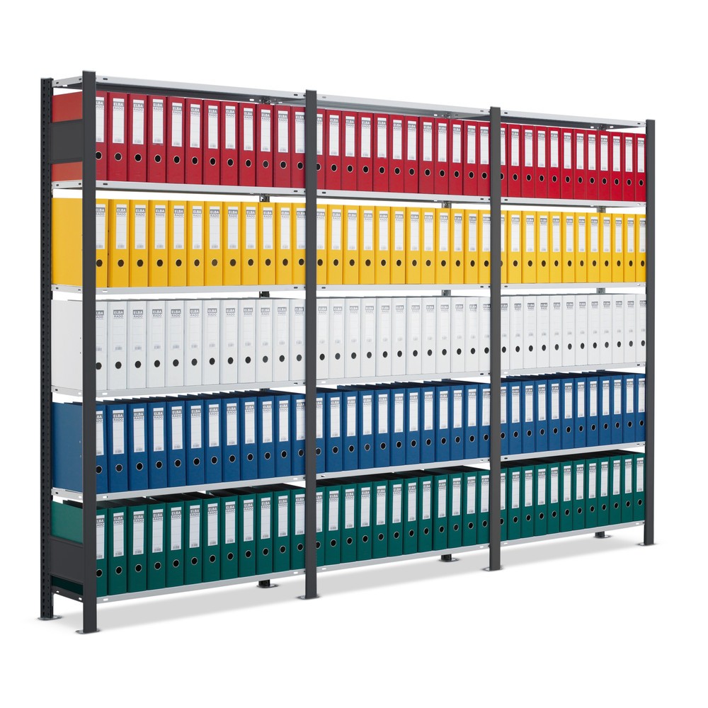 Produktabbildung: SCHULTE Komplettpaket Aktenregal, einseitig, Fachlast 85 kg, HxBxT 2.000 x 3.000 x 300 mm, verzinkt
