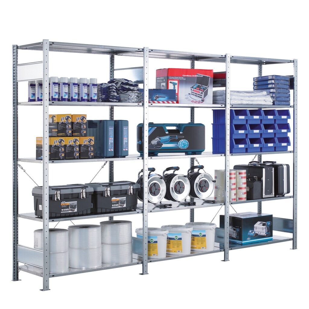 SCHULTE Komplettpaket Fachbodenregal verzinkt mit 15 Stahlblechböden, Fachlast 150 kg, HxBxT 2.000 x 3.072 x 536 mm Produktabbildung Nr. 2: SCHULTE Komplettpaket Fachbodenregal verzinkt mit 15 Stahlblechböden, Fachlast 150 kg, HxBxT 2.000 x 3.072 x 536 mm