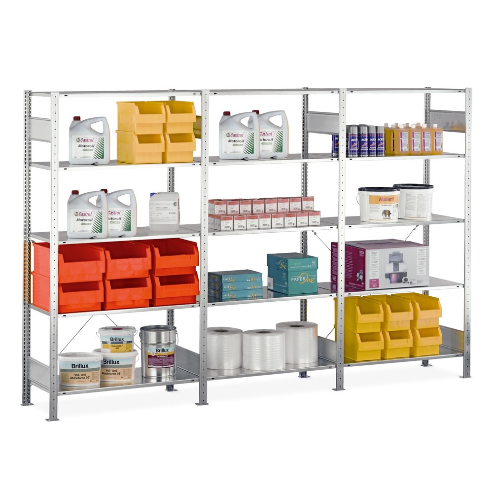 Produktabbildung: SCHULTE Komplettpaket Fachbodenregal verzinkt mit 15 Stahlblechböden, Fachlast 150 kg, HxBxT 2.000 x 3.072 x 336 mm