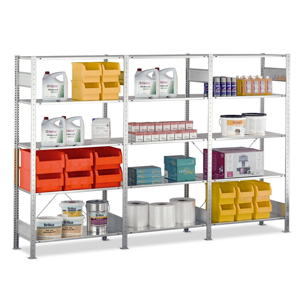 Produktabbildung: SCHULTE Komplettpaket Fachbodenregal lichtgrau mit 18 Stahlblechböden, Fachlast 150 kg, HxBxT 2.000 x 3.072 x 436 mm