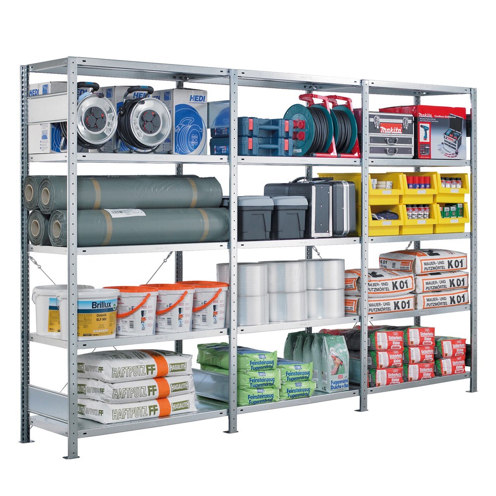 Produktabbildung: SCHULTE Komplettpaket Fachbodenregal verzinkt, Fachlast 330 kg, HxBxT 2.000 x 3.072 x 336 mm