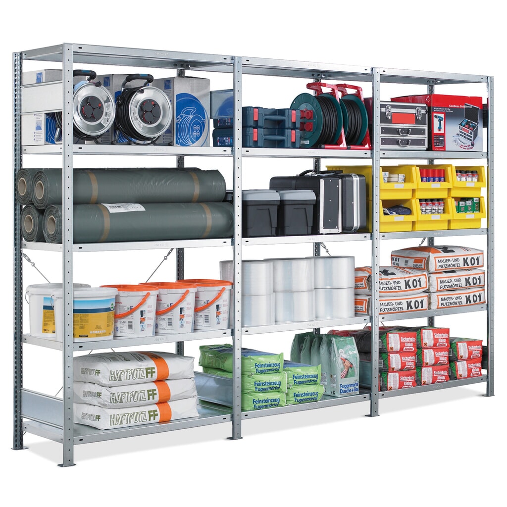 SCHULTE Komplettpaket Fachbodenregal Stecksystem, FL 250 kg, HxBxT 2.000 x 3.000 x 400 mm Produktabbildung: SCHULTE Komplettpaket Fachbodenregal Stecksystem, FL 250 kg, HxBxT 2.000 x 3.000 x 400 mm