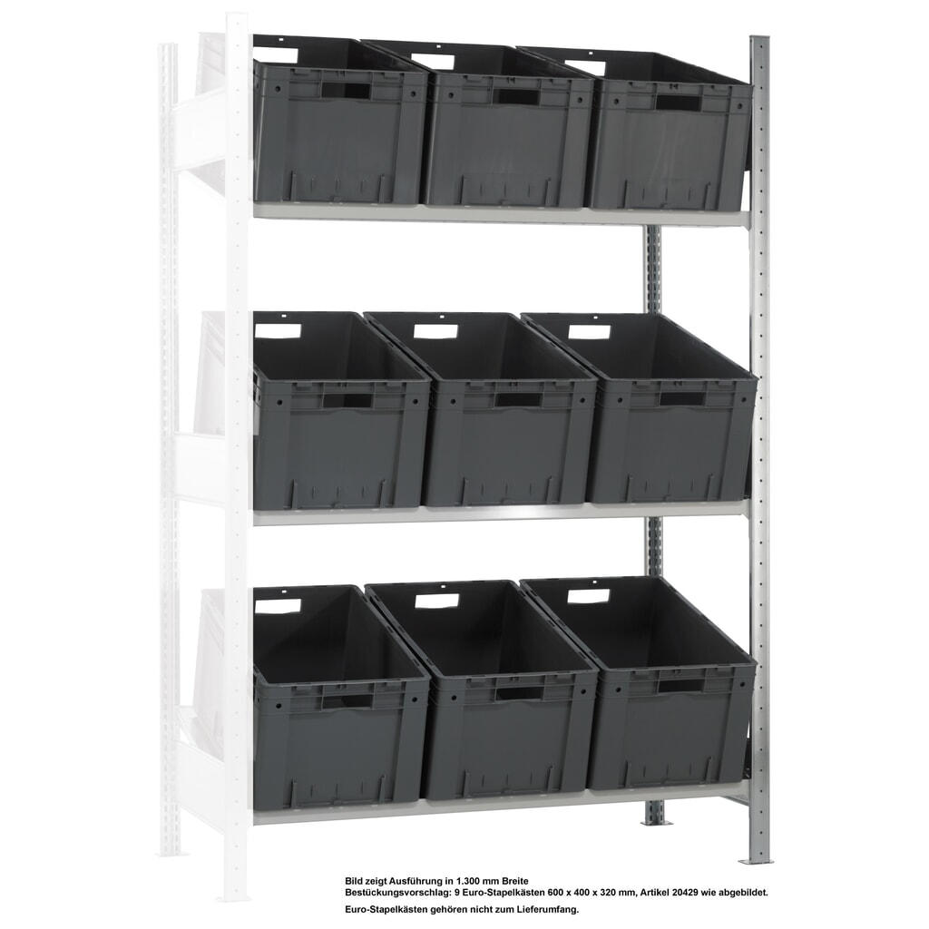 Produktabbildung: SCHULTE Schrägbodenregal, Anbaufeld MULTIplus 150, 2000 x 1000 x 600 mm