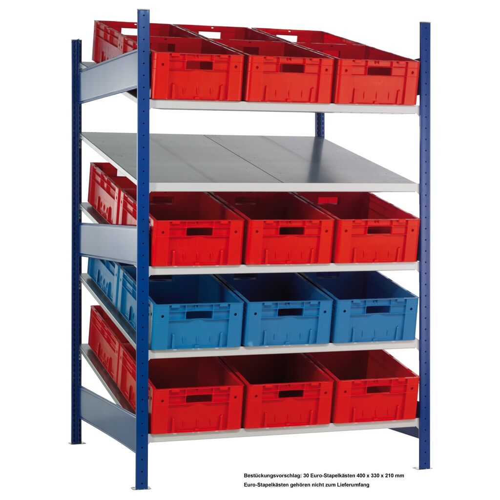 Produktabbildung: SCHULTE Schrägbodenregal XL, Grundfeld MULTIplus 150, 2000 x 1300 x 1200 mm
