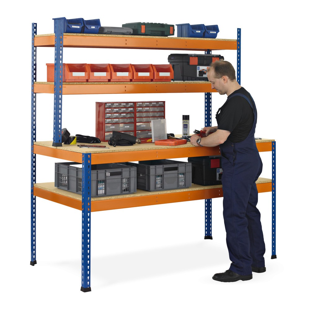 Produktabbildung: SCHULTE Werktisch mit Aufbau, Fachlast 320 kg, HxBxT 1.981/990 x 1.536 x 763/316 mm