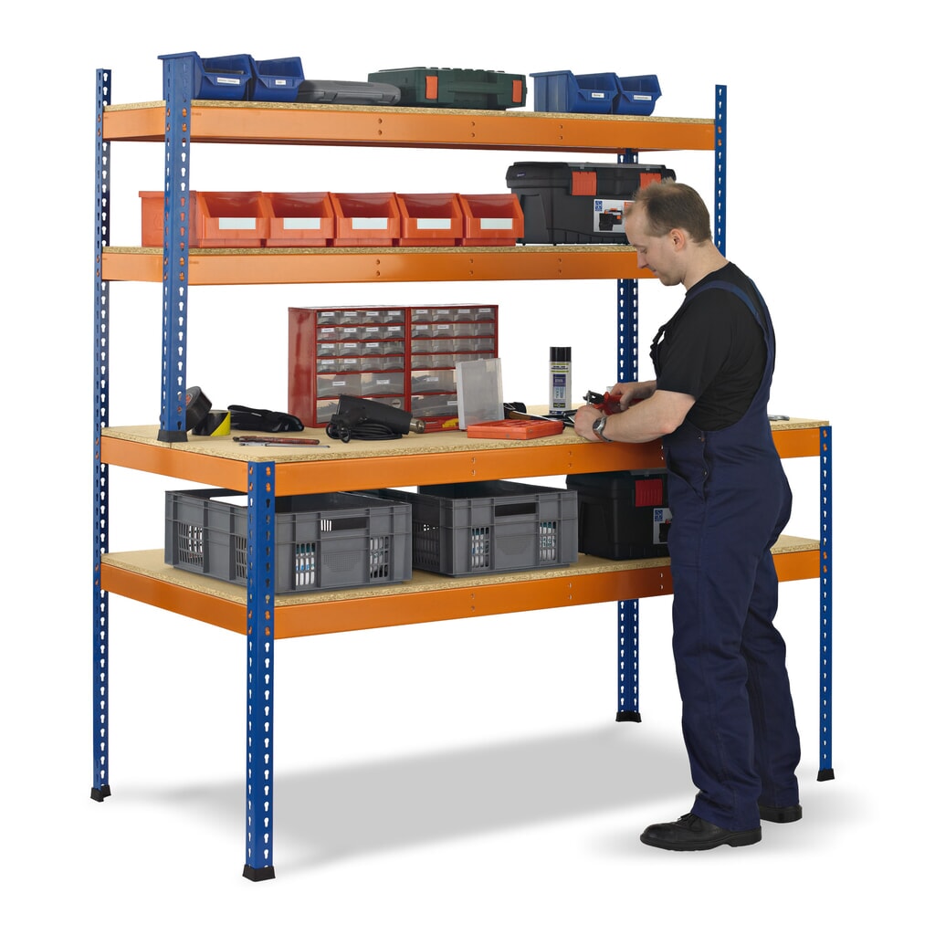 Produktabbildung: SCHULTE Werktisch mit Aufbau, Fachlast 320 kg, HxBxT 1.981/990 x 1.536 x 763/316 mm