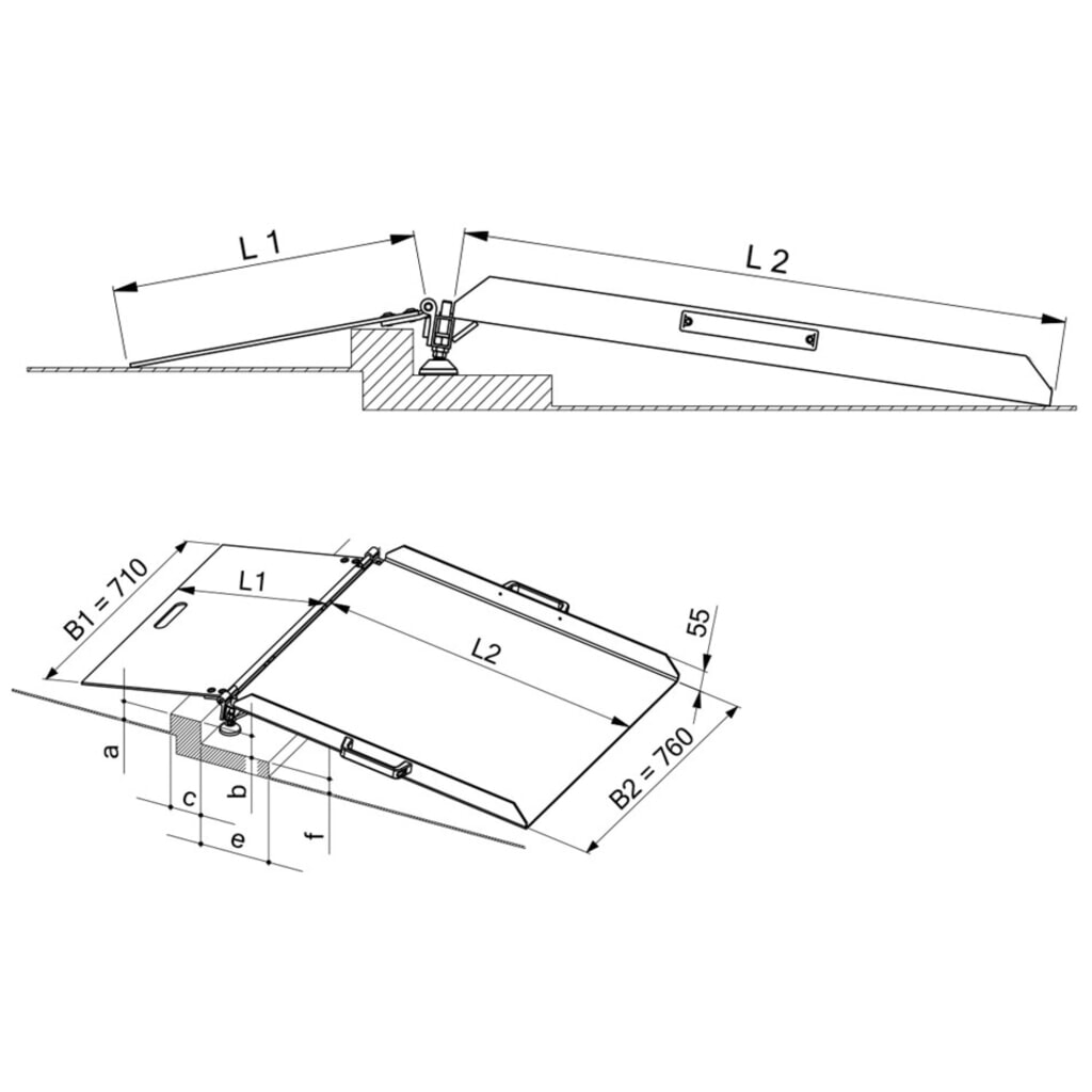 Altec Schwellen-Verladebrücke BTR, höhenverstellbare Spindelfüße, TÜV und GS geprüft, TK 300 kg, Höhendifferenz 60 - 100 mm Produktabbildung Nr. 3: Altec Schwellen-Verladebrücke BTR, höhenverstellbare Spindelfüße, TÜV und GS geprüft, TK 300 kg, Höhendifferenz 60 - 100 mm