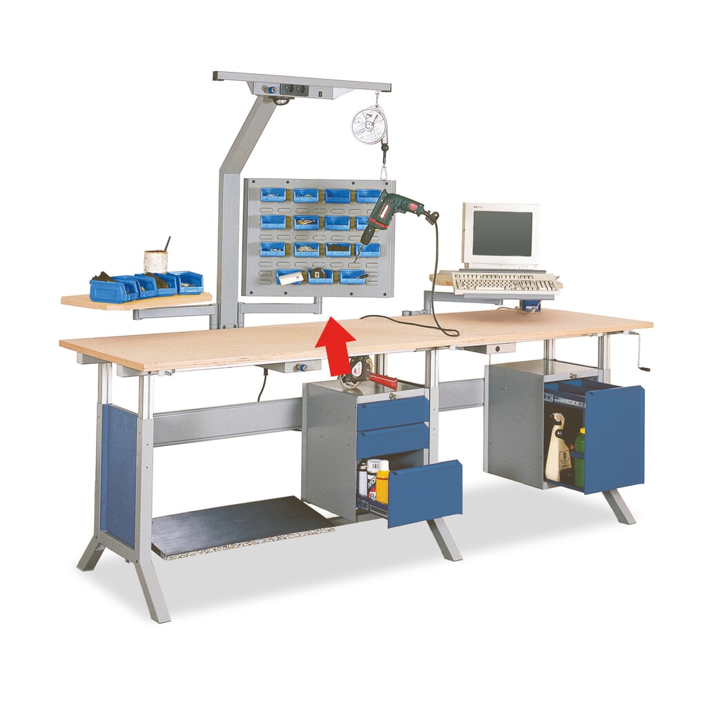 Schwenkarm mit Loch- und Schlitzwandkombination für Bedrunka+Hirth Arbeitstisch, BxT 600 x 40 mm Produktabbildung: Schwenkarm mit Loch- und Schlitzwandkombination für Bedrunka+Hirth Arbeitstisch, BxT 600 x 40 mm