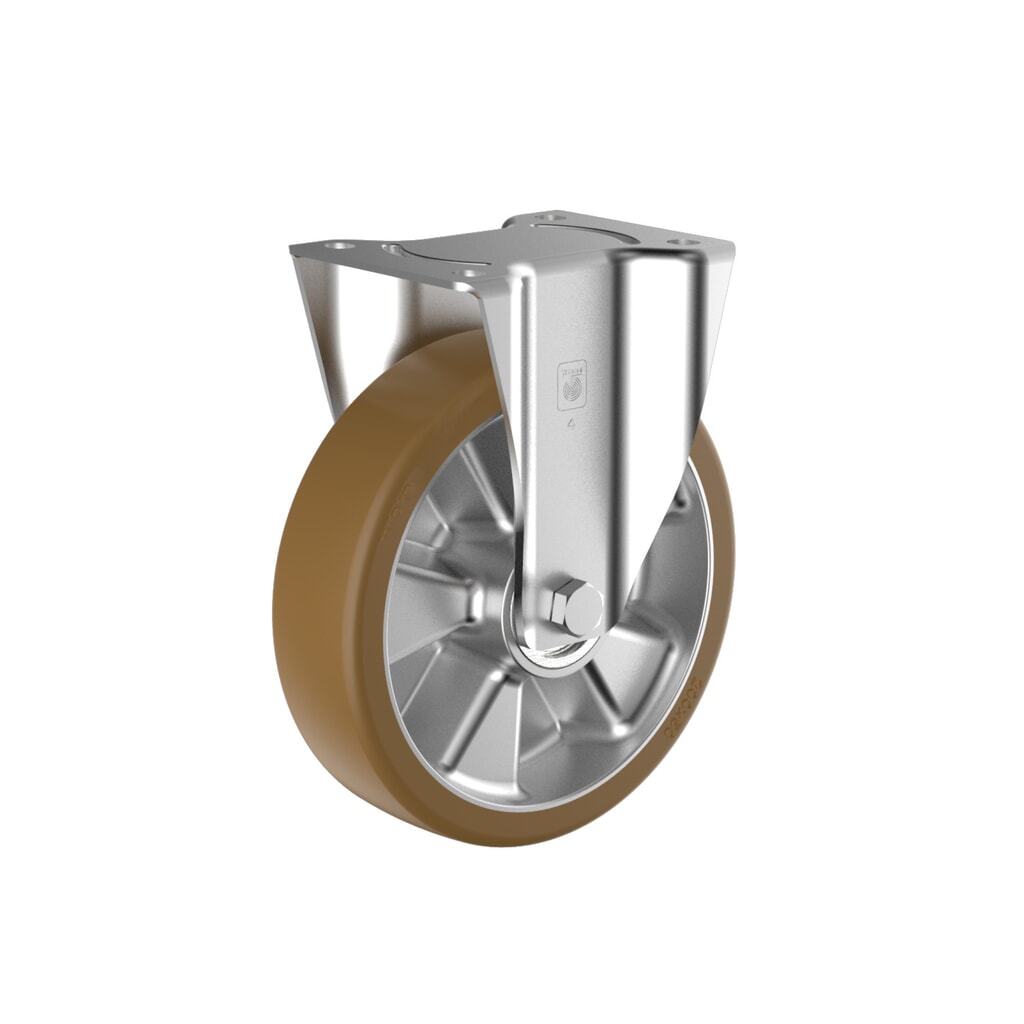Wicke Schwerlast-Bockrolle Topthane® PU, Ø x Breite 100 x 40 mm, TK 200 kg Produktabbildung: Wicke Schwerlast-Bockrolle Topthane® PU, Ø x Breite 100 x 40 mm, TK 200 kg