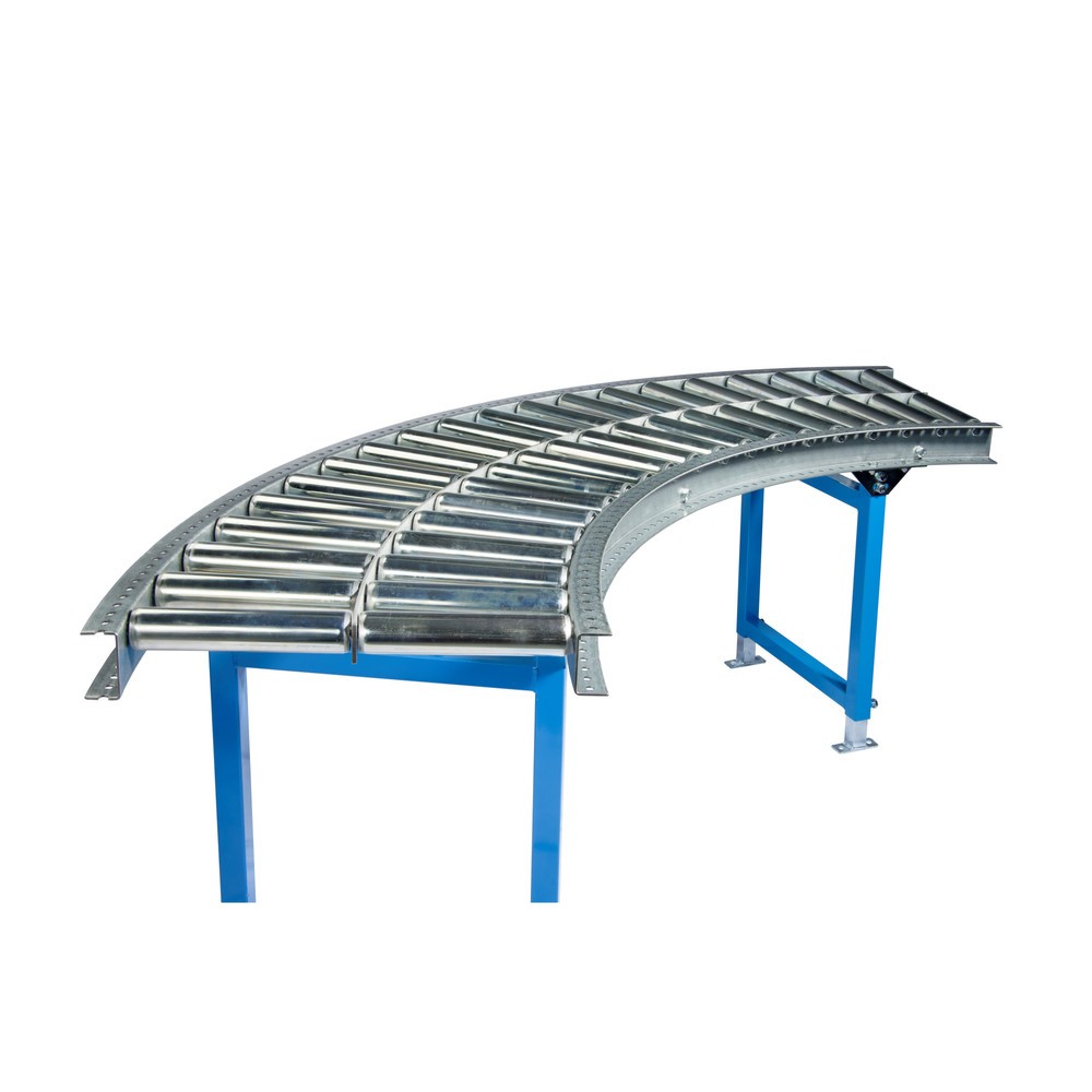 Produktabbildung: Schwerlast-Rollenbahn, Stahlrohrrollen, 90° Kurve, Bahnbreite 400 mm, Achsabstand 100 mm