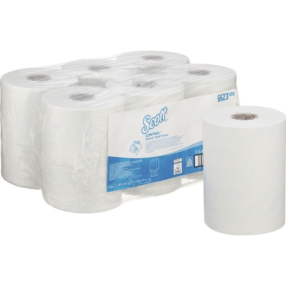 Produktabbildung: SCOTT Rollenhandtuch Scott® Control™, L ca.165mxB ca.198mm, 1-lagig weiß, 6 Rollen/KT, passend für 9000 469 708, 9000 469 714
