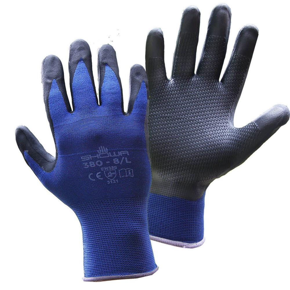 Produktabbildung: SHOWA 380 NBR Foam Grip Strickhandschuh Nylon blau, Größe L/8