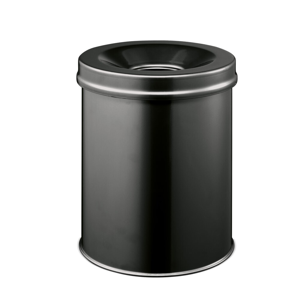 DURABLE Sicherheits-Papierkorb, aus Stahl, 15 Liter, mit Flammenlöschkopf, schwarz Produktabbildung: DURABLE Sicherheits-Papierkorb, aus Stahl, 15 Liter, mit Flammenlöschkopf, schwarz