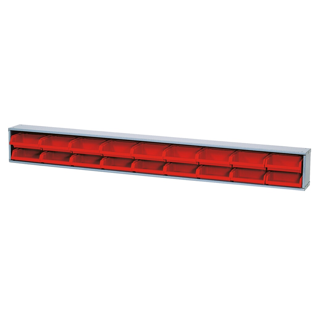 Produktabbildung: Sichtboxenleiste für Werkbank, Breite 1.200 mm, rot