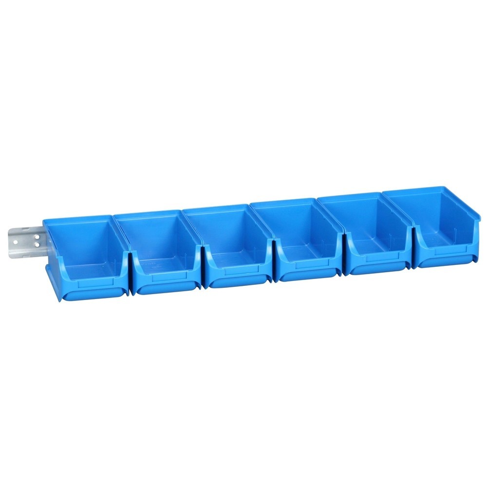 Produktabbildung Nr. 1: Allit Sichtlagerkasten-Set mit Halteschienen, 6 blaue Kästen Größe 2