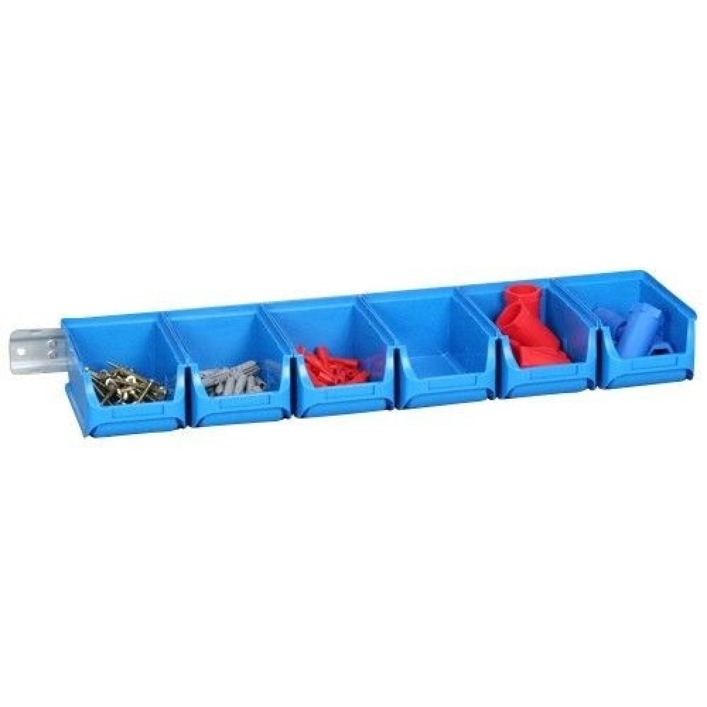 Produktabbildung Nr. 2: Allit Sichtlagerkasten-Set mit Halteschienen, 6 blaue Kästen Größe 2