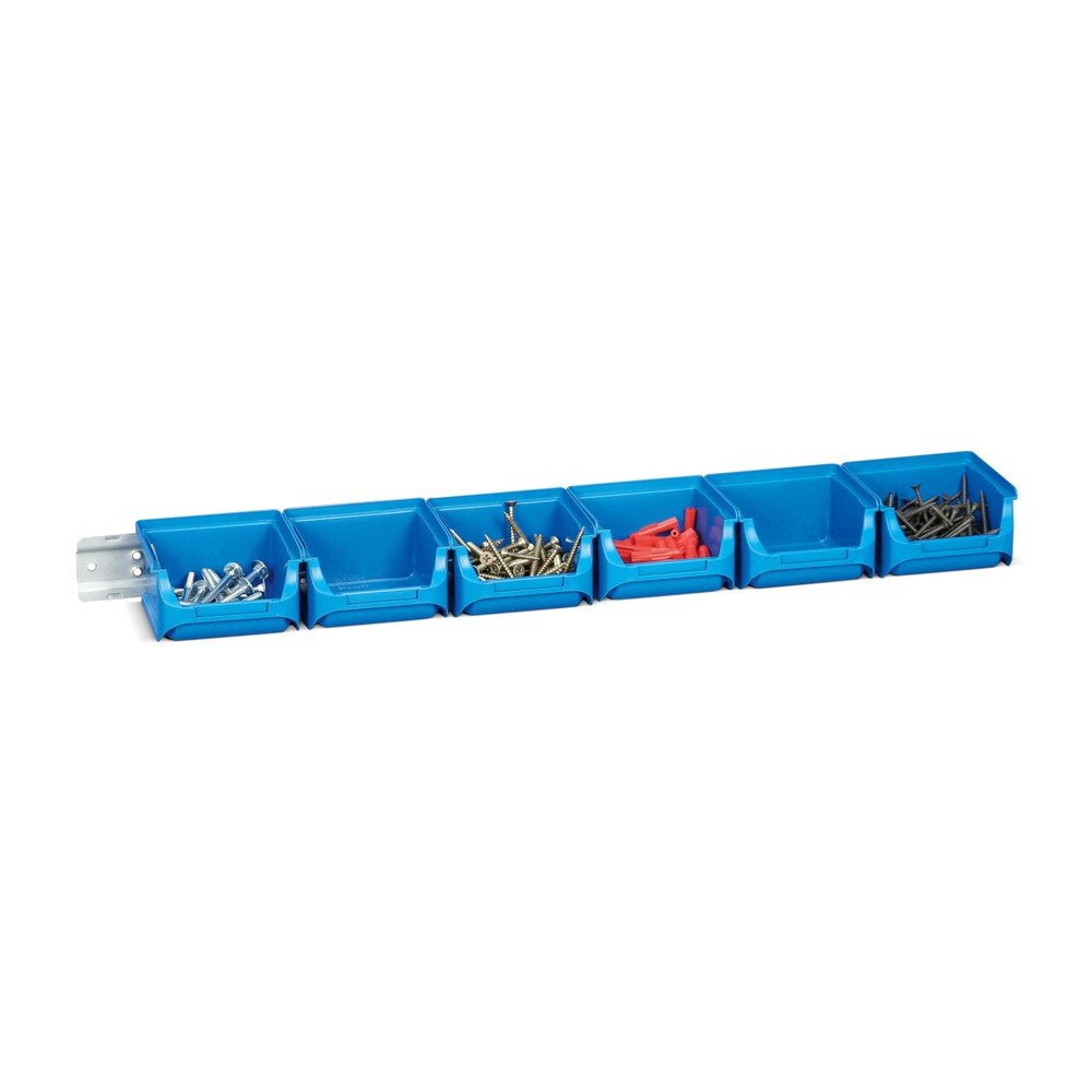 Produktabbildung Nr. 1: Allit Sichtlagerkasten-Set mit Halteschienen, 6 blaue Kästen Größe 1