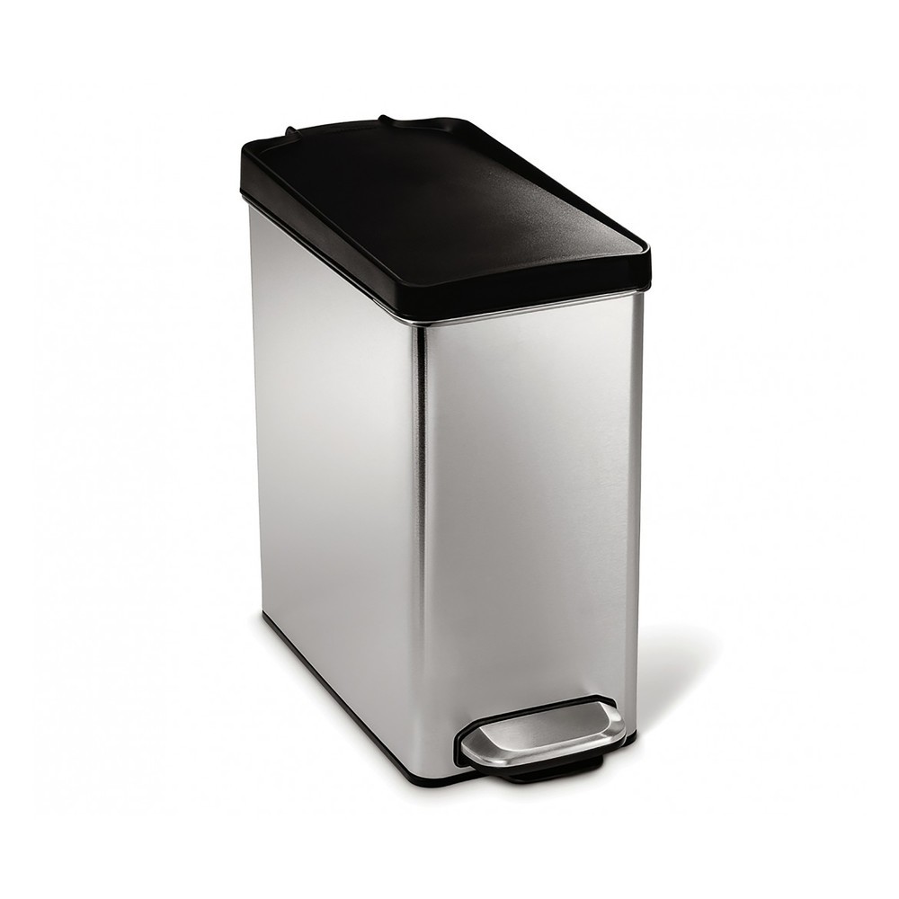 Produktabbildung: SIMPLEHUMAN Tret-Abfallbehälter Profile, 10 Liter, Edelstahl mattiert, schwarz