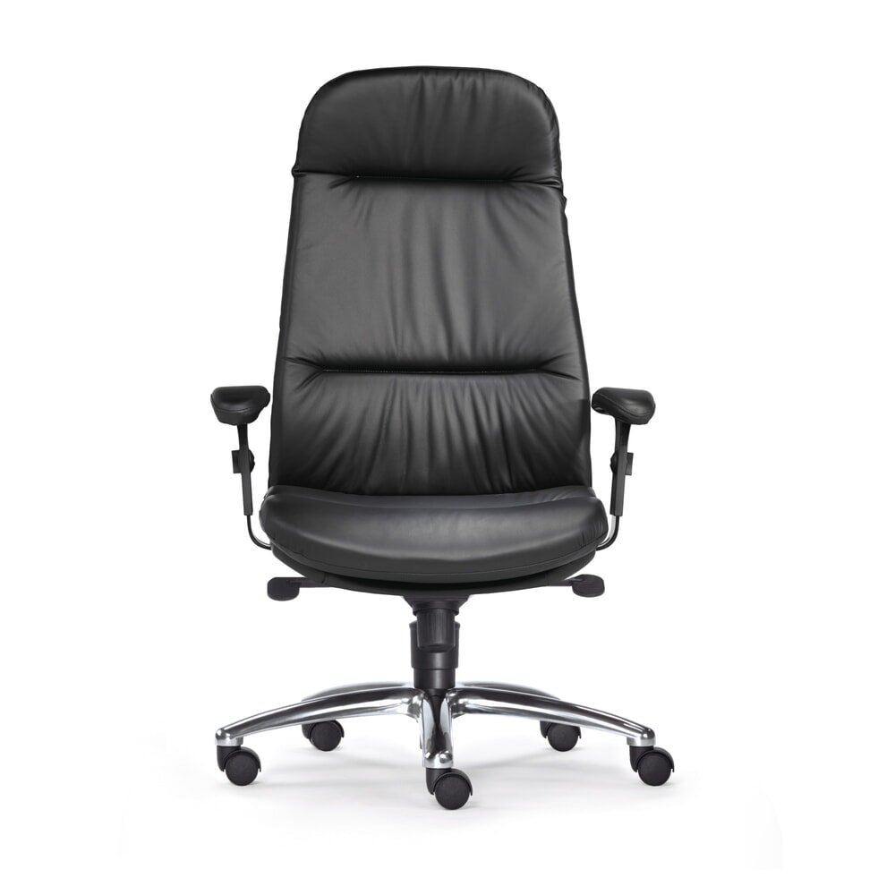 Produktabbildung: SITWELL STEIFENSAND Schwerlast-Bürostuhl Top, extra hohes Rückenpolster, hochglänzendes Aluminium-Fußkreuz, Ledersitz
