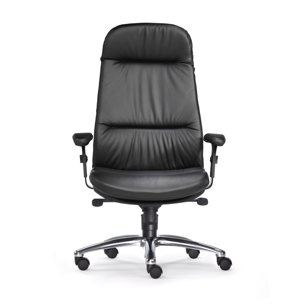 SITWELL STEIFENSAND Schwerlast-Bürostuhl Top, extra hohes Rückenpolster, hochglänzendes Aluminium-Fußkreuz, Ledersitz Produktabbildung: SITWELL STEIFENSAND Schwerlast-Bürostuhl Top, extra hohes Rückenpolster, hochglänzendes Aluminium-Fußkreuz, Ledersitz