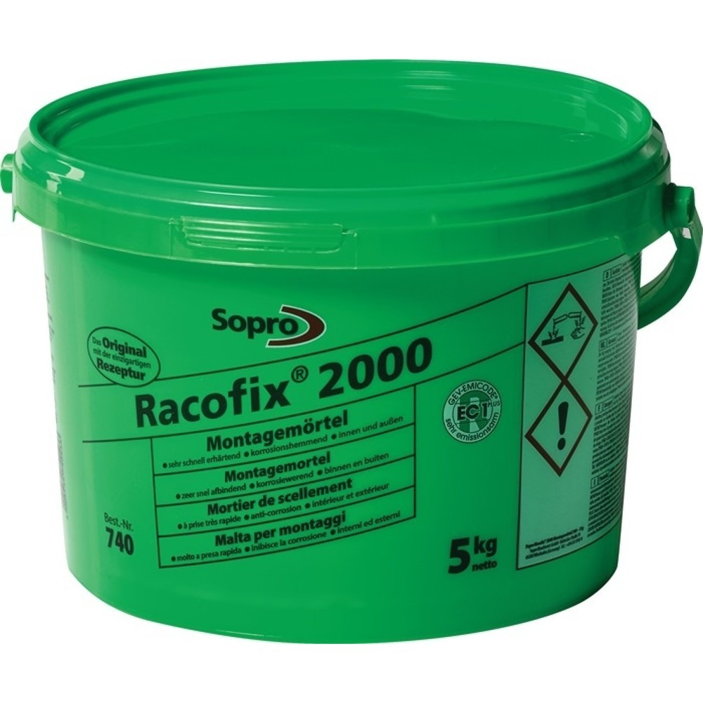 Produktabbildung: SOPRO Montagemörtel Racofix® 2000, 1:3 Raumteile (Wasser/Mörtel) 5 kg, Eimer