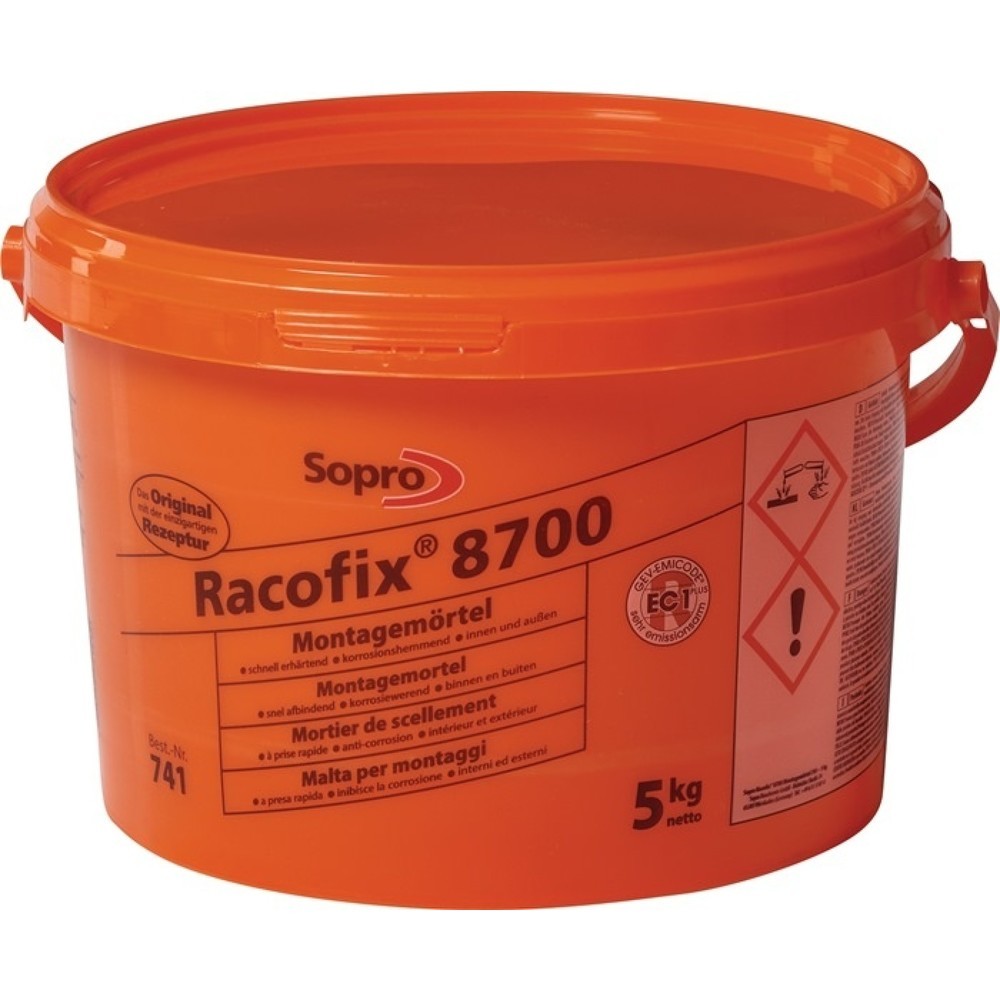 Produktabbildung: SOPRO Montagemörtel Racofix® 8700, 1:3 Raumteile (Wasser/Mörtel) 5 kg, Eimer