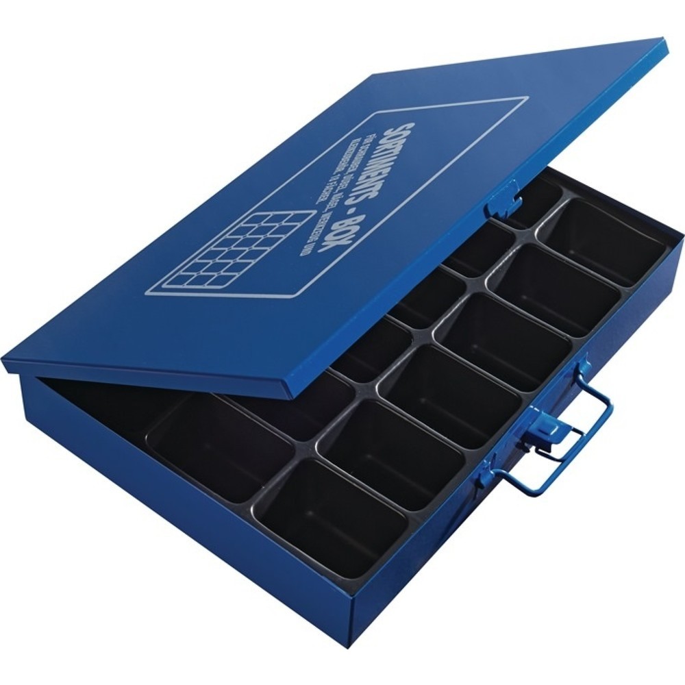 Produktabbildung: Sortimentskasten, 18 Fächer ohne Beschriftungsschild, B330xT240xH50mm, blau