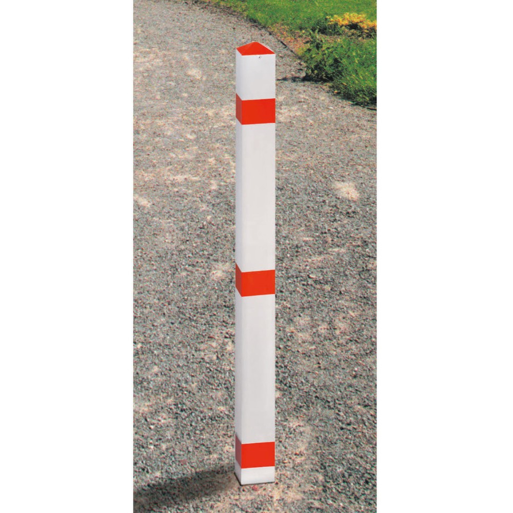 Produktabbildung: Sperrpfosten aus Aluminium, Vierkant 70x70 mm zum Aufdübeln, rot/weiß