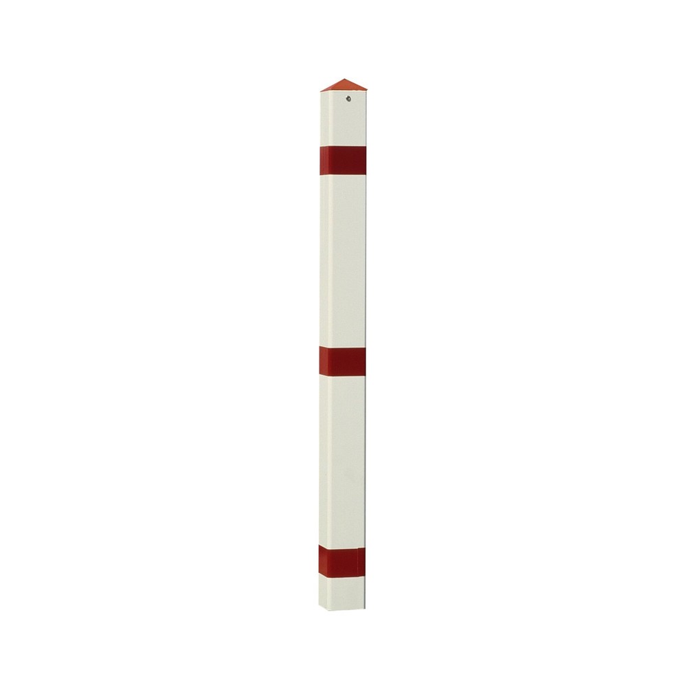 Produktabbildung: Sperrpfosten aus Stahl, umlegbar, Vierkant 70x70 mm zum Einbetonieren + Zylinderschloss, rot/weiß