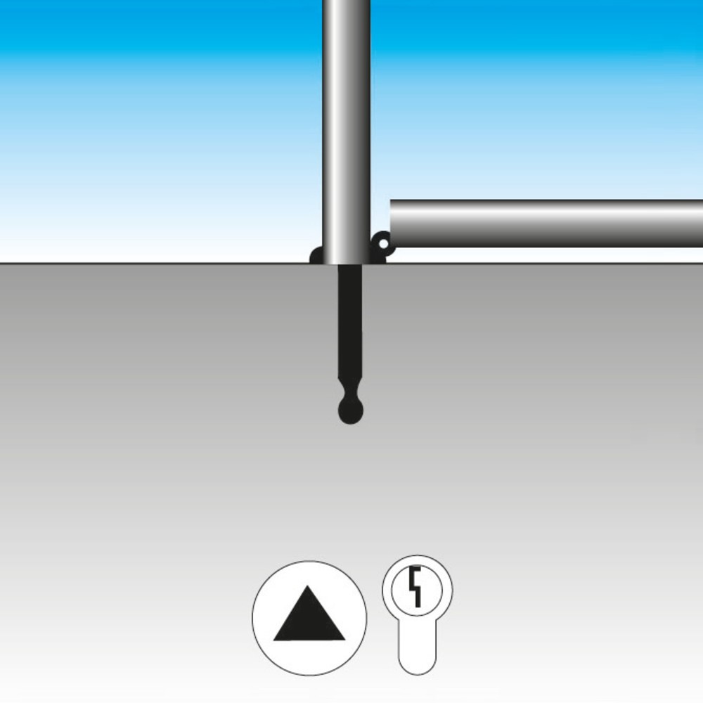 Produktabbildung Nr. 2: Edelstahl-Sperrpfosten, umlegbar, Rundrohr Ø 76 mm mit Bodenanker + Rundkopf, Zylinderschloss