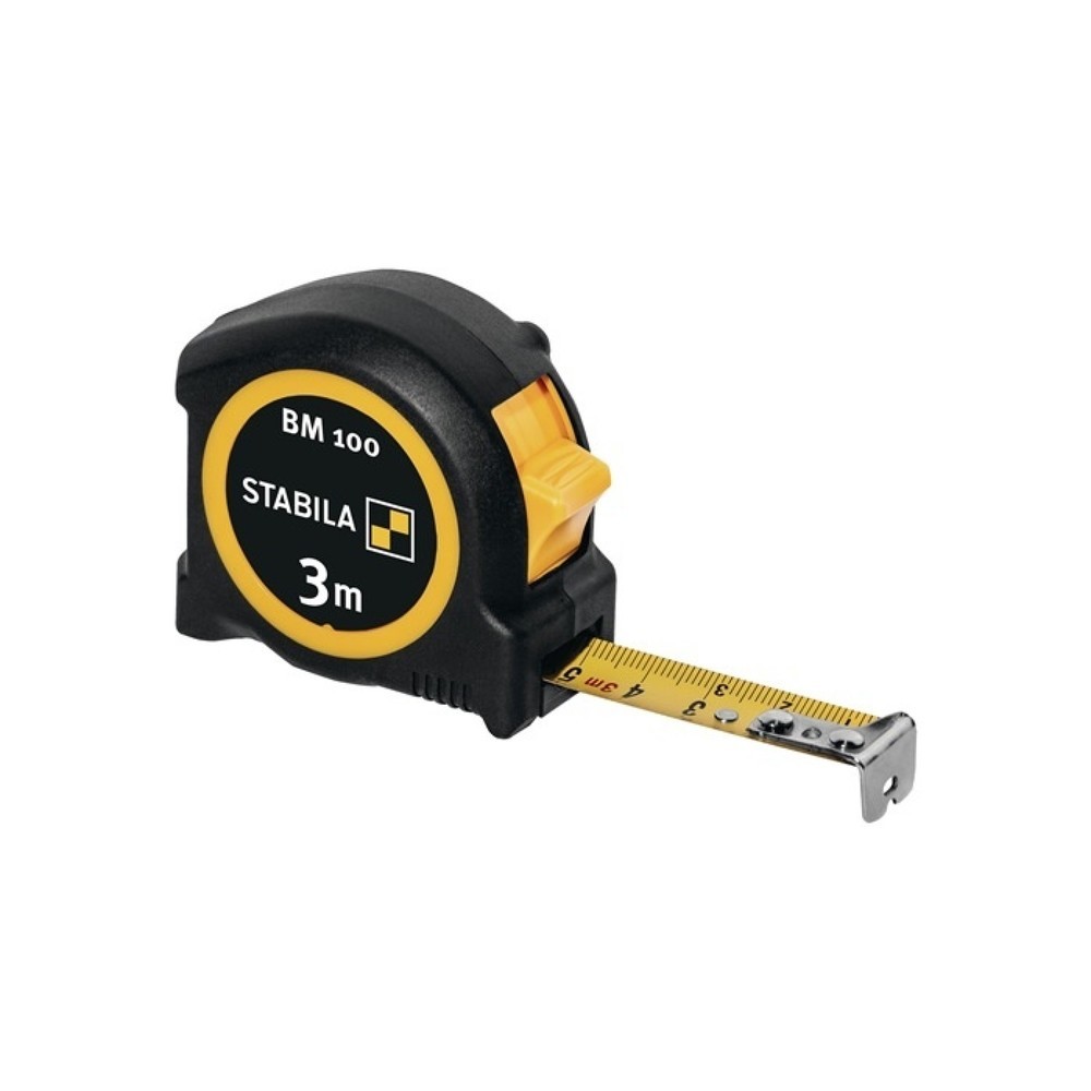 Produktabbildung: Stabila Taschenrollbandmaß BM 100, Länge 3 m Breite 16 mm mm/mm, EG II ABS / TPE Metall-Clip